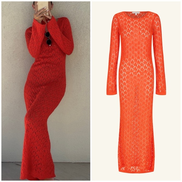 Shona Joy Avery Flared Sleeve Open Back Maxi Dress Hibiscus Size XS